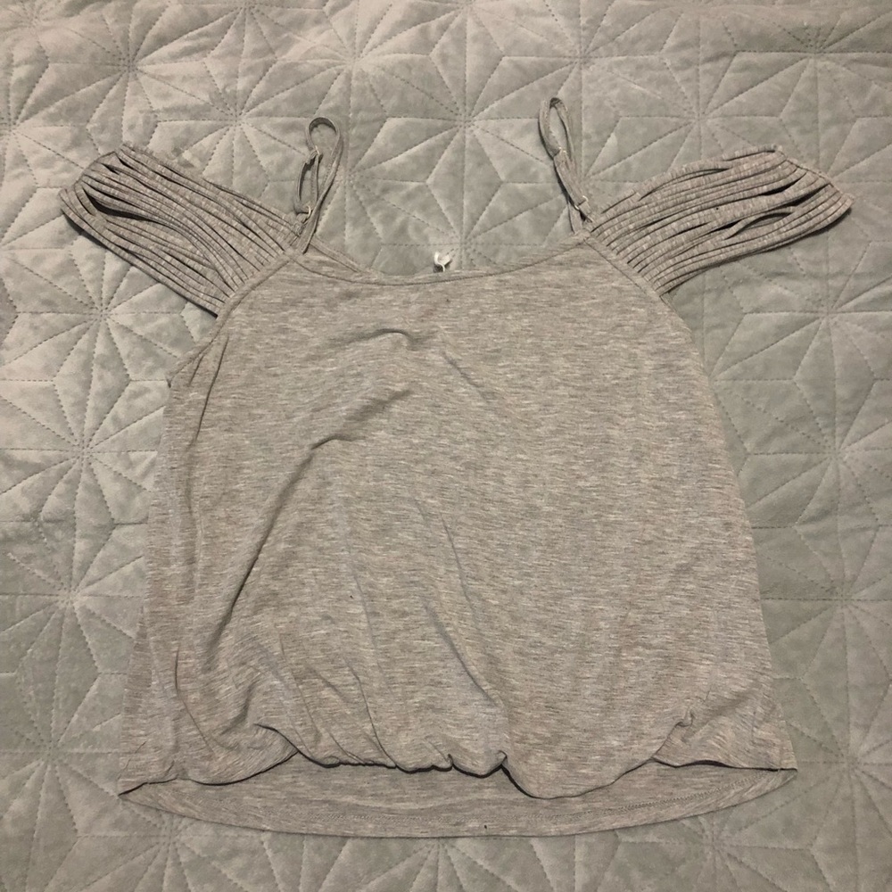 Gray strappy shoulder top